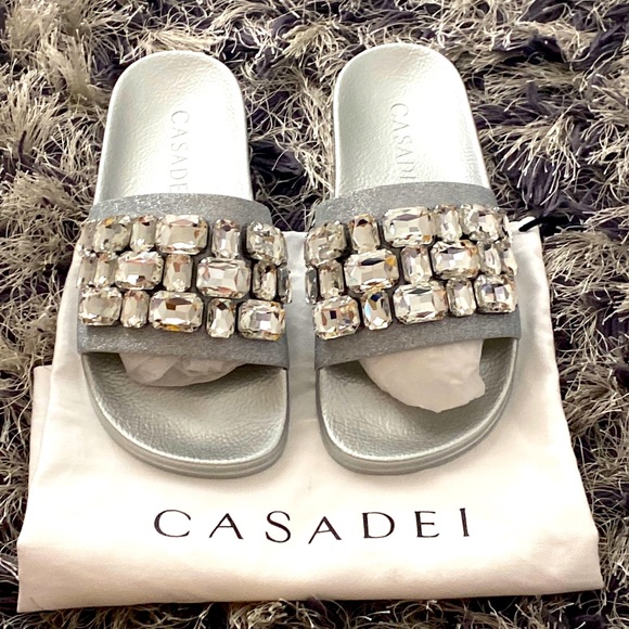 Casadei Crystal-Embellished Pool Slides Size 38IT or 8US - Picture 2 of 13